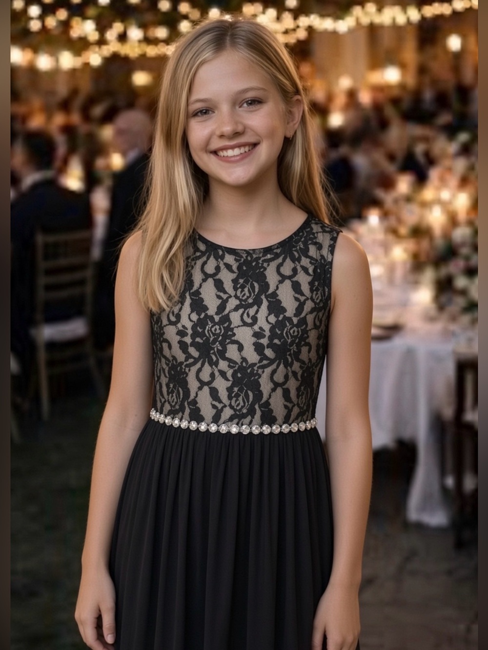 $78.00 Girls Bloomingdale’s Lace Pleated Party Dress with Jewel Waist 12